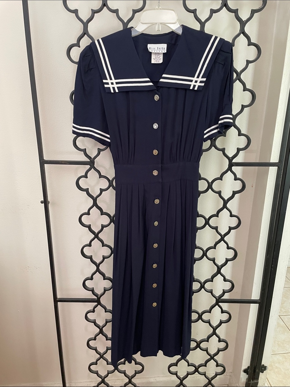 Navy Nautical Sailor Button Down Midi Dress
